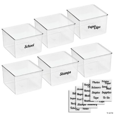 mDesign Plastic Stackable Home, Office Storage Box + 32 Labels