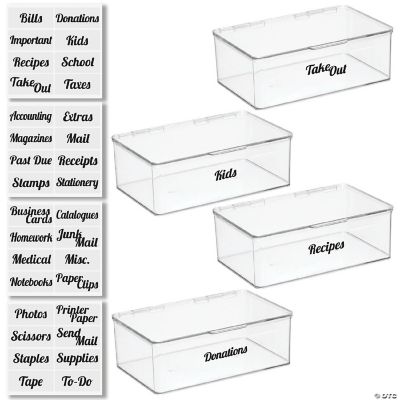 mDesign Plastic Stackable Home, Office Storage Box, 4 Pack + 32 Labels ...
