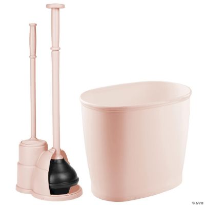 mDesign Toilet Bowl Brush, Plunger, and Oval Wastebasket, Set of 2, Light Pink