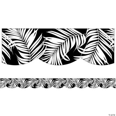 Schoolgirl Style Black with White Leaves Scalloped Borders Oriental