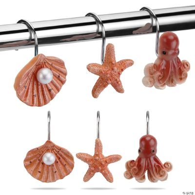 12 PCS Seashell Shower Curtain Hooks for Home and Bathroom (Light Brown