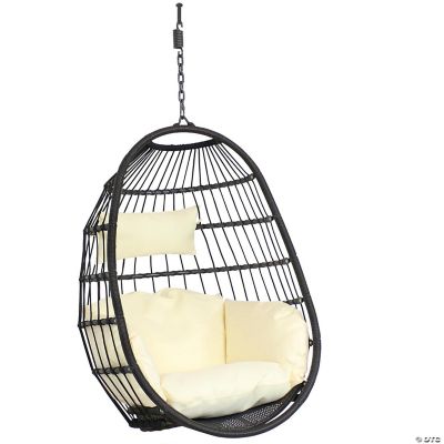 Sunnydaze Outdoor Resin Wicker Patio Penelope Hanging Basket Egg Chair