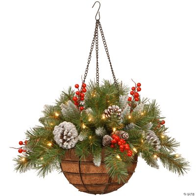 National Tree Company 20 in. Frosted Berry Hanging Basket with Battery