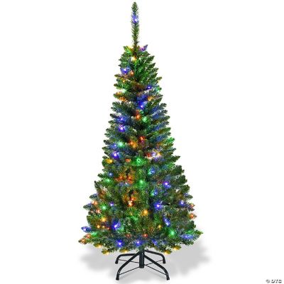 Costway 4.5ft PreLit Hinged Fir Pencil Christmas Tree 150 Multicolor