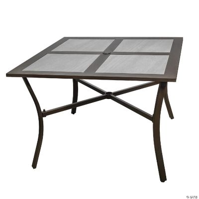 Garden Elements Outdoor Patio Square Dining Drop Tile Aluminum Table, Brown and Grey, 40 Inches