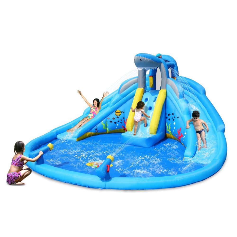 Happy Hop Shark Pool Water Slide with Water Blasters and Climbing Wall