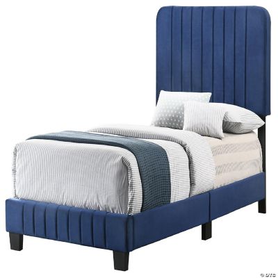 Passion Furniture Lodi Navy Blue Velvet Upholstered Channel Tufted Twin