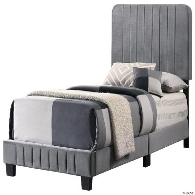 Passion Furniture Lodi Gray Velvet Upholstered Channel Tufted Twin