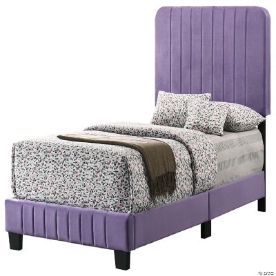 Passion Furniture Lodi Purple Velvet Upholstered Channel Tufted Twin