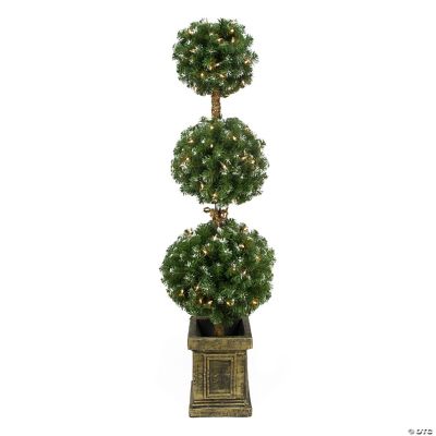 Northlight 4.5' Pre-Lit Frosted Triple Ball Artificial Topiary Tree in ...