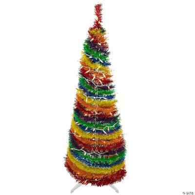 Northlight 4' PreLit Rainbow Tinsel PopUp Artificial Christmas Tree