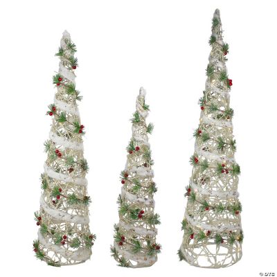 Northlight Set of 3 Lighted White Berry and Pine Needle Cone Tree ...