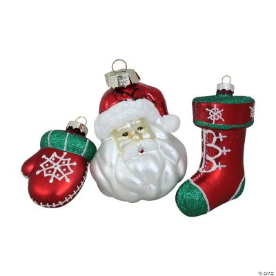 Northlight Set of 3 Red and Green Santa Glass Christmas Ornaments 4.25 ...