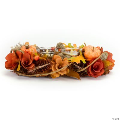 Melrose International Leaf Pattern Candle Holder with Wood Design (Set of 3)