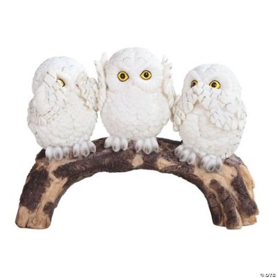 FC Design 3PC 8"W Set Snowy Owl Standing on Tree Trunk Acting HearNo