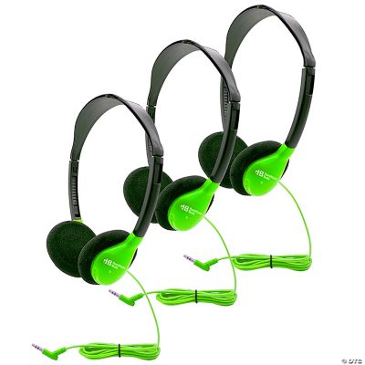 HamiltonBuhl Personal OnEar Stereo Headphone, Green, Pack of 3