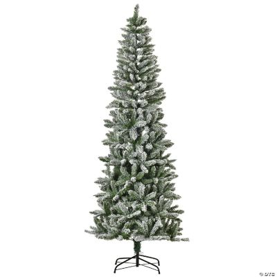 7ft Unlit Snow Flocked Slim Pine Artificial Christmas Tree with