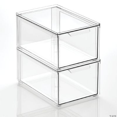 mDesign Stackable Closet Storage Bin Box with Pull-Out Drawer, Large - 8 Pack - Clear