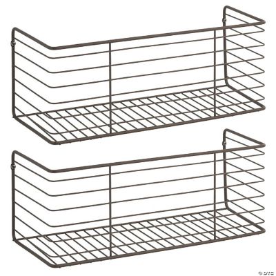 mDesign Metal Wire Wall Mount Basket Shelf for Kitchen Pantry, 2 Pack