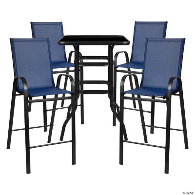 Emma + Oliver 5 Piece Bar Table Set Black/Navy Glass Bar Table with 4