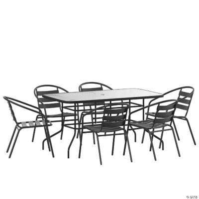 Emma + Oliver Patio Table & Chairs Set Rectangular Metal Table with