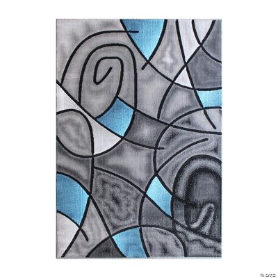 Emma + Oliver 5x5 Round Accent Rug with Modern 3D Sculpted Swirl Pattern  and Varied Texture Piling in Turquoise, Black, White & Gray 