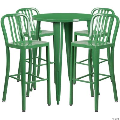 Emma + Oliver Commercial Grade 30" Round Green Metal Bar Table Set4