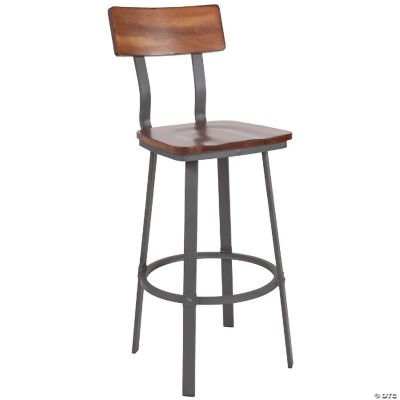 Emma + Oliver Rustic Walnut Dining Barstool with Wood Back/Seat & Gray ...