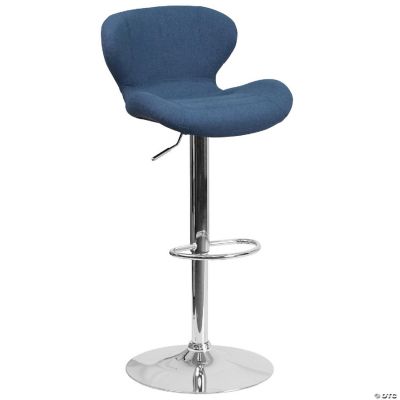 Emma + Oliver Blue Fabric Adjustable Height Curved Back Barstool ...