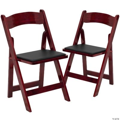 Emma + Oliver 2 Pack Mahogany Wood Folding Chair with Vinyl Padded