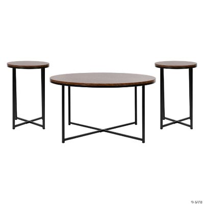 Emma + Oliver Walnut Finish Table Set with Matte Black X Metal Frame