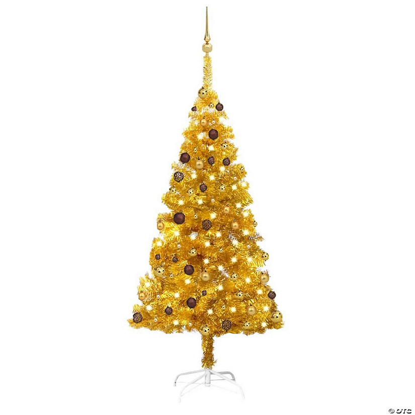 VidaXL 6' Gold Artificial Christmas Tree with LED Lights & 61pc Gold ...