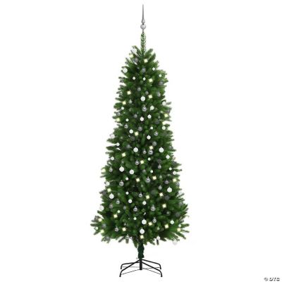 VidaXL 8' Green Artificial Christmas Tree with LED Lights & 120pc White/Gray Ornament & 1560pc