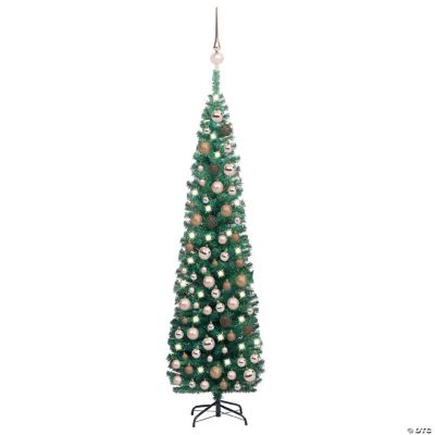 vidaXL 6' Green Slim Artificial Christmas Tree with LED Lights & 61pc