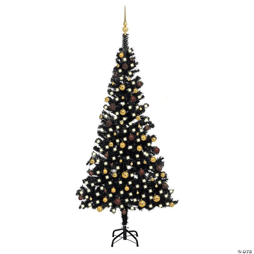 VidaXL 7' Black Artificial Christmas Tree with LED Lights & 120pc Gold ...