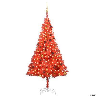 VidaXL 8' Red Artificial Christmas Tree with LED Lights & 120pc Gold