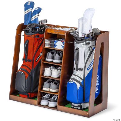 Gosports premium wooden golf bag organizer and storage rack - brown