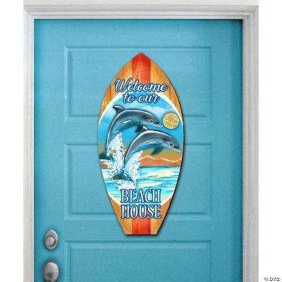 Designocracy Dolphins Surfboard Coastal Door Decor Coastal Holiday ...