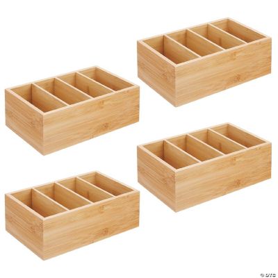 mDesign Bamboo Wood Food Storage Organizer Bin 4 Sections, 4 Pack