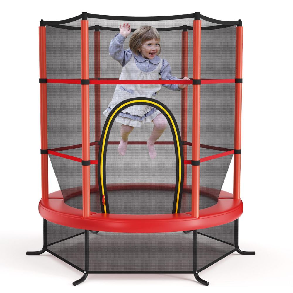 Costway 55" Kids Trampoline Bouncing Jumping Mat Recreational Trampoline W/Enclosure Net Red
