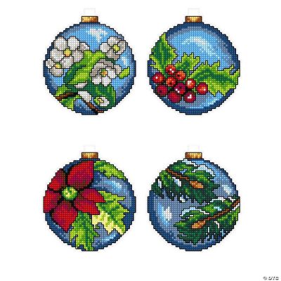 Vintage Counted Cross Stitch Christmas Ornaments, Mixed Lot Of 6