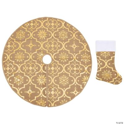 vidaXL Luxury Christmas Tree Skirt with Stocking Yellow 4 ft Fabric Oriental Trading
