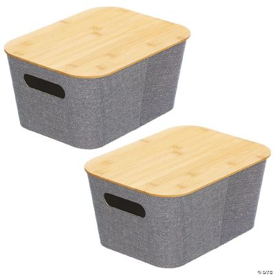 mDesign Modern Stackable Fabric Covered Bin with Bamboo Lid, 2 Pack