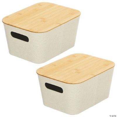 mDesign Modern Stackable Fabric Covered Bin with Bamboo Lid, 2 Pack
