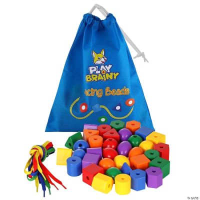 Play Brainy Lacing Beads for Kids 36Piece Lacing Beads Kit with