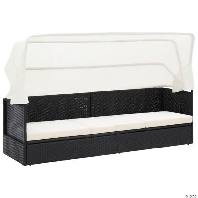 vidaXL Patio Sofa with Canopy Black Poly Rattan