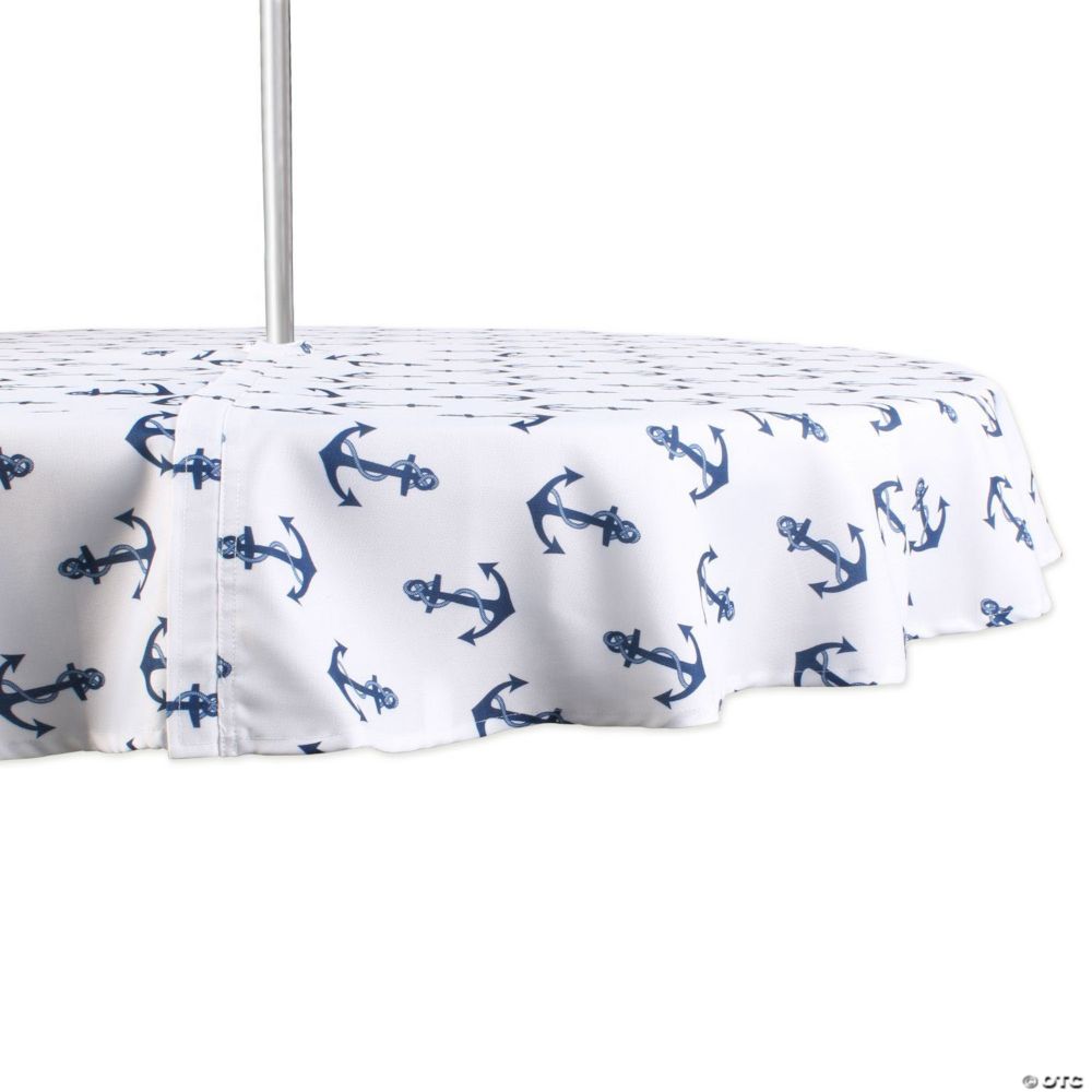 Anchors Print Outdoor Tablecloth With Zipper 60 Round Blue