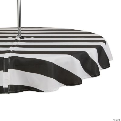 Black Cabana Stripe Print Outdoor Tablecloth With Zipper, 60 Round