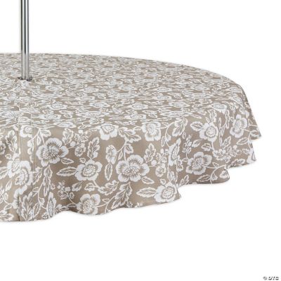 Stone Floral Print Outdoor Tablecloth With Zipper, 60 Round Oriental