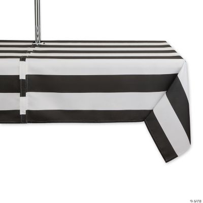 Black Cabana Stripe Print Outdoor Tablecloth With Zipper, 60X84